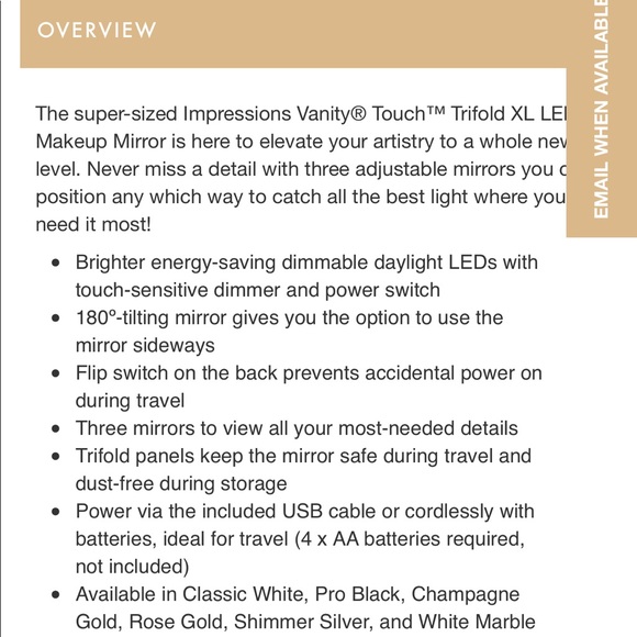 Impressions vanity dimmable trifold makeup mirror - Picture 3 of 5